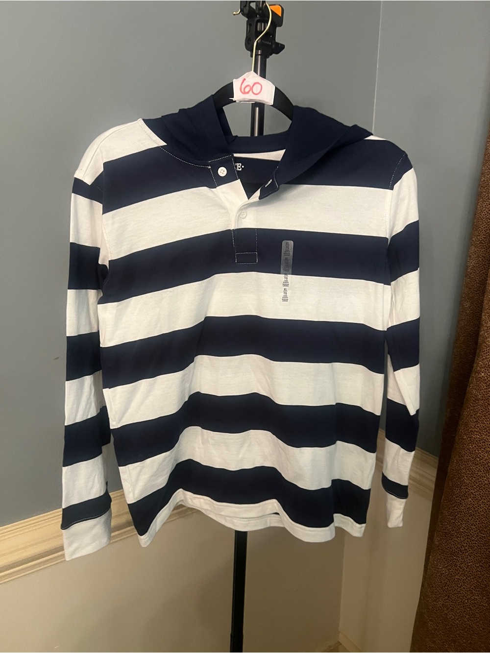 Place boy's Navy and White Striped Hooded Polo